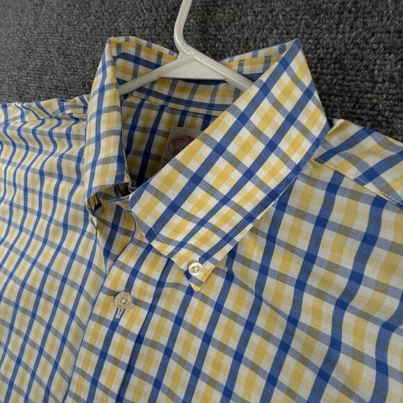 Brooks Brothers Non Iron Cotton Button Up Traditional Fit Large Yellow Blue - Picture 10 of 15